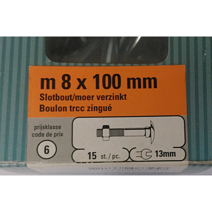 STARX 47.976.16 - 15 x Bullone Testa Tonda + Dado M8x100mm - Zincato