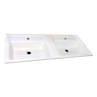 Lavabo Bagno da Incasso Doppia Vaschetta 117x47cm - Ceramica Bianco