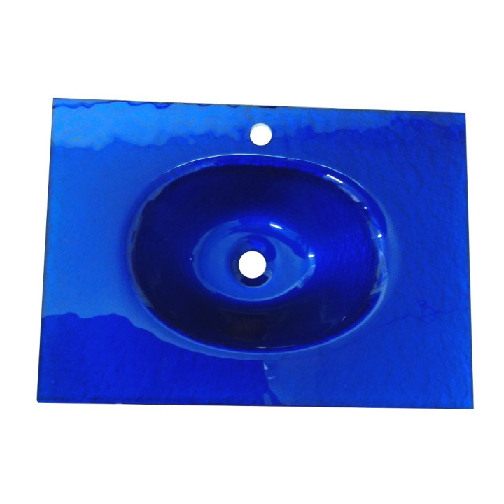 Lavabo Bagno da Incasso con Vaschetta Centrale Ovale BUCCIATO BLU 70x50cm - Vetro