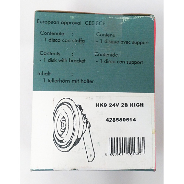 FIAMM 428580514 - Avvisatore Acustico a Disco HK9 24V 2B HIGH - 90mm