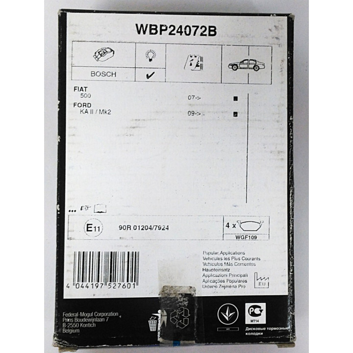 WAGNER WBP24072B - 4 x WGF100 Pastiglie Freno 90R 01204/7924 per Autoveicoli Fino a 3.5 Tonnellate