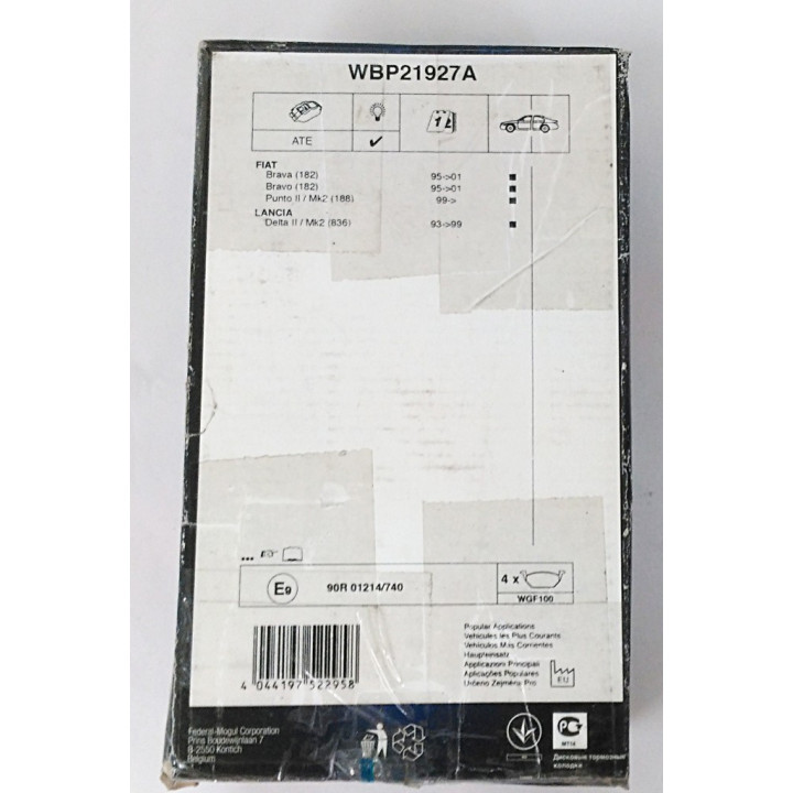 WAGNER WBP21927A - 4 x WGF100 Pastiglie Freno 90R 01214/740 per Autoveicoli Fino a 3.5 Tonnellate