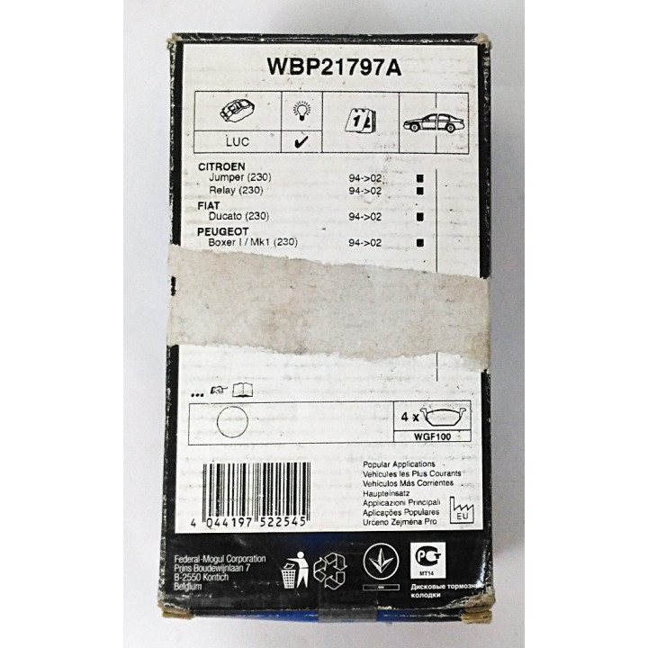 WAGNER WBP21797A - 4 x WGF100 Pastiglie Freno per Autoveicoli Fino a 3.5 Tonnellate