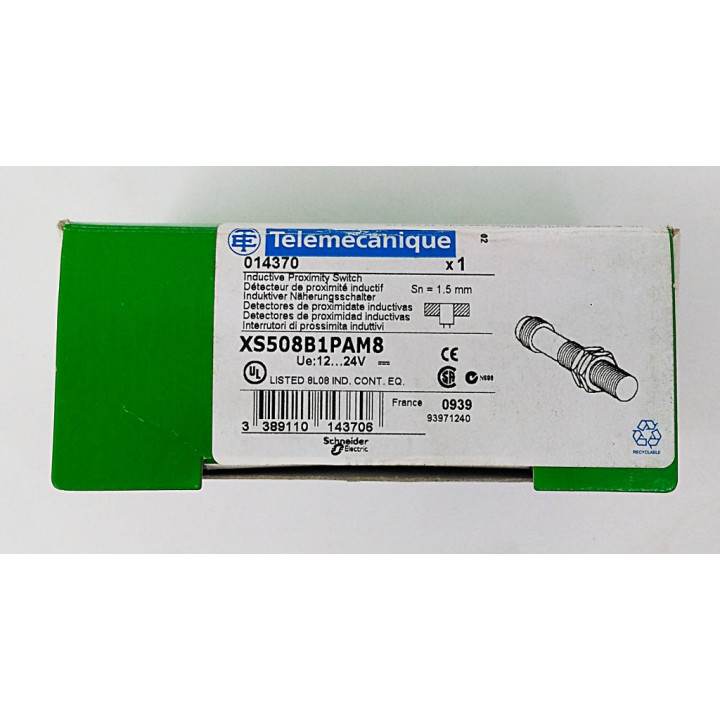 Sensore di Prossimità Induttivo XS508B1PAM8, Cilindrico, M8 x 1, Rilevamento 1,5mm, 200mA, da 12 → 24 V c.c.