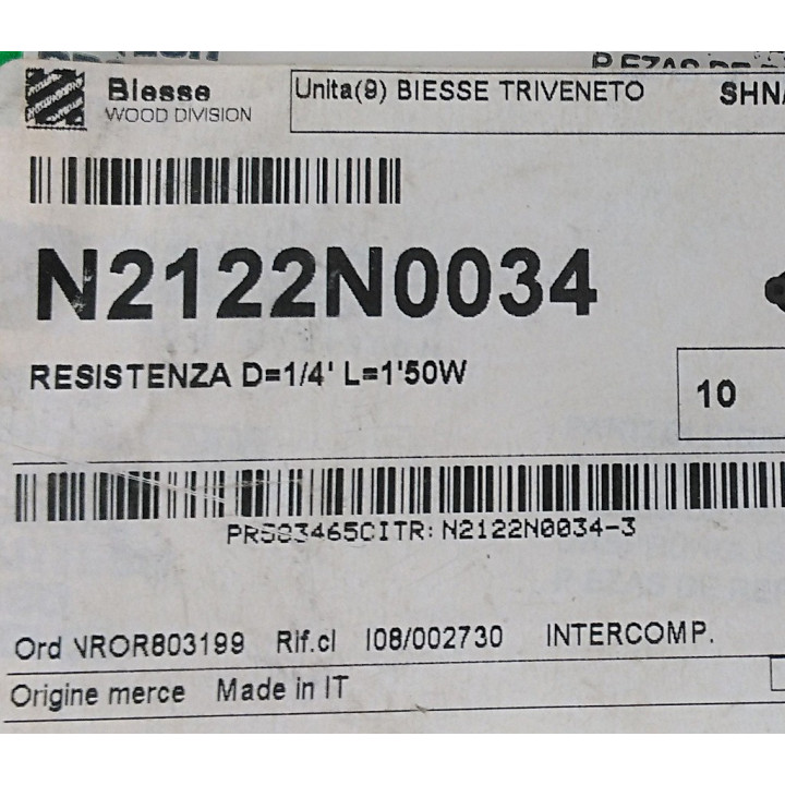 BIESSE N2122N0034 - Resistenza D.1/4' L.1'50W