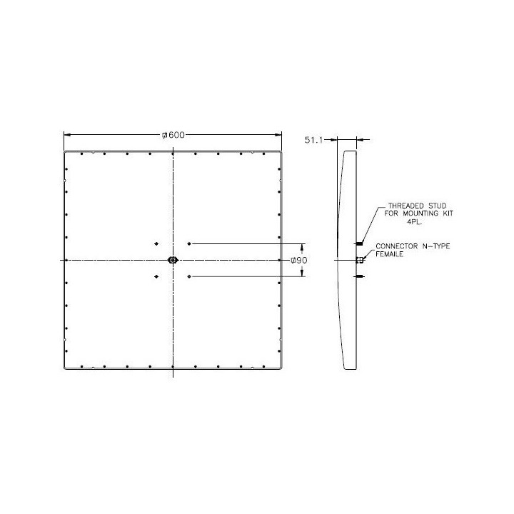 Panel Antenna 5.15-5.875GHz 28dBi 600x600x51mm w/o Mounting Kit