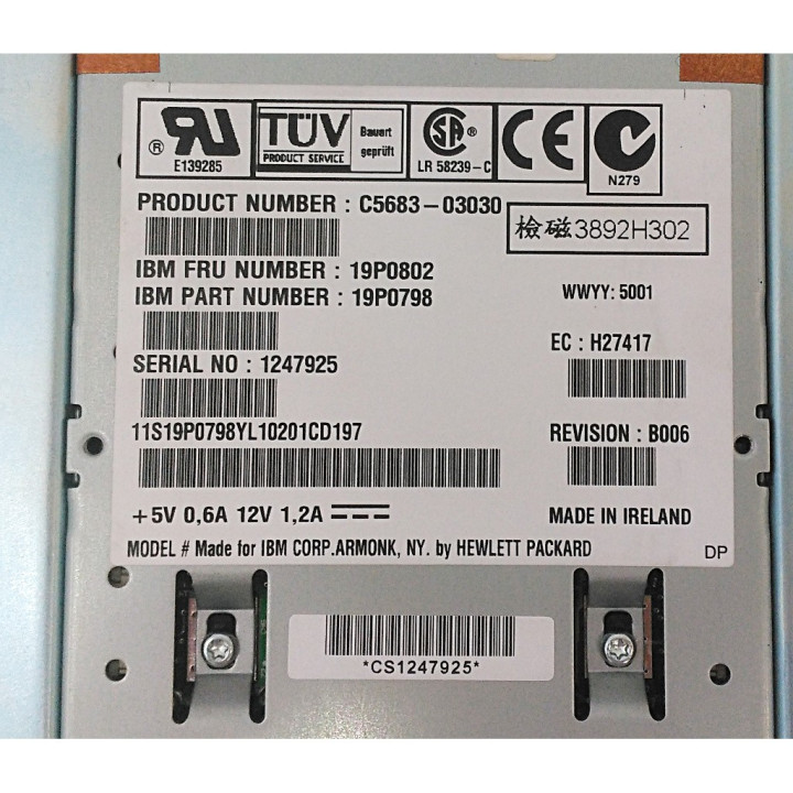 IMB 19P0798 - Tape Drive DDS4 20.0 +5V 0.6A - 12V 1.2A