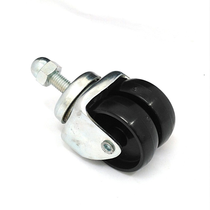 Ruota Doppia in Plastica con Supporto Rotante e Perno Ø 50mm - Nero