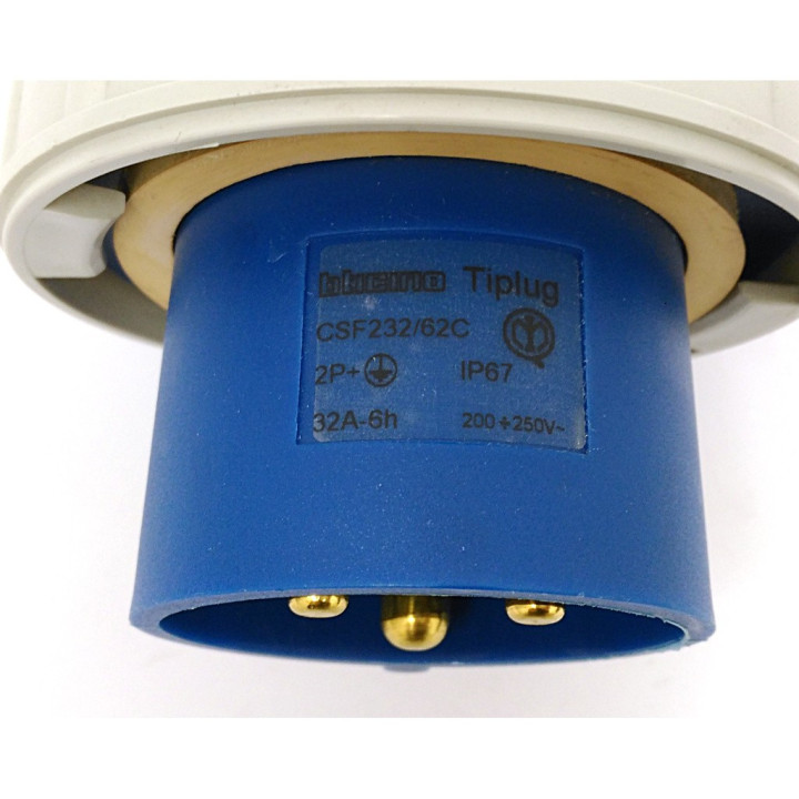 Btcino CSF232/62C - Spina Fissa Industriale 32A-6H - 200/250V - 2P+T IP67