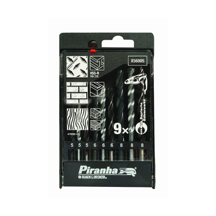 Piranha X56005 Set Composto da 9 Punte da Trapano per Legno, Metallo e Cemento