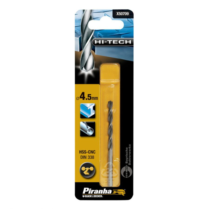 Piranha X50709 Punta Trapano HI-TECH HSS-CNC per Metallo 4,5mm