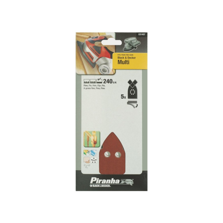 Piranha X31457 Set di Fogli Abrasivi per Levigatrice Black Decker Multi 240G/K